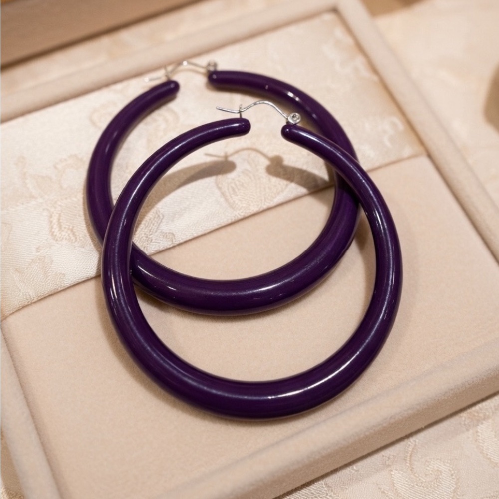 Large Purple Acrylic Hoop Earrings Retro Y2k Statement 2.5" Hoops